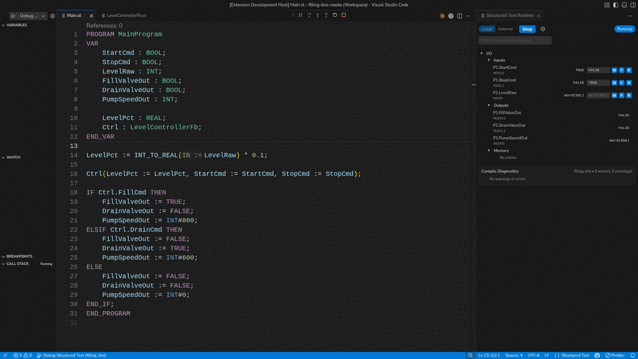 One project across VS Code, diagnostics, debug, Browser IDE, and Browser HMI