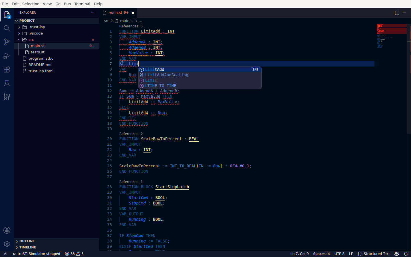 Context-aware completion popup from the language server